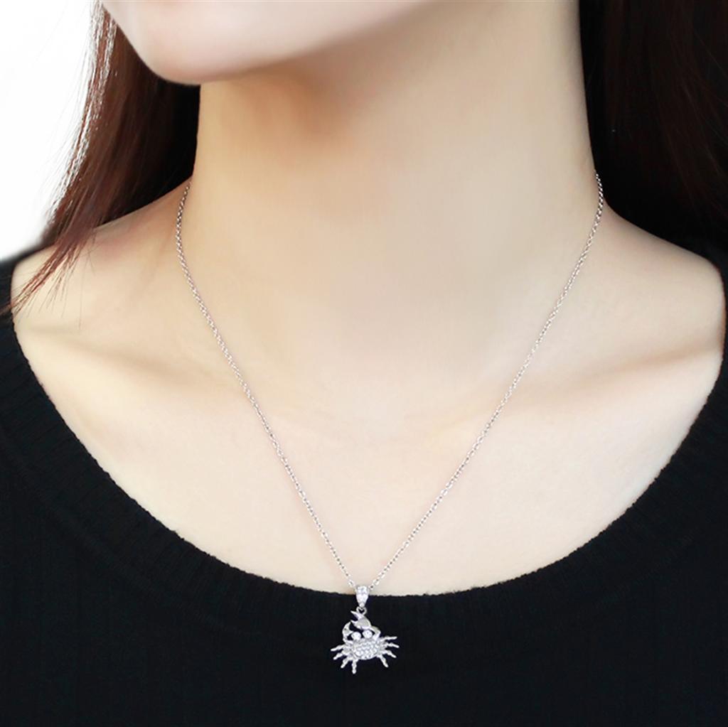 3W1377 - Rhodium 925 Sterling Silver Chain Pendant with AAA Grade CZ