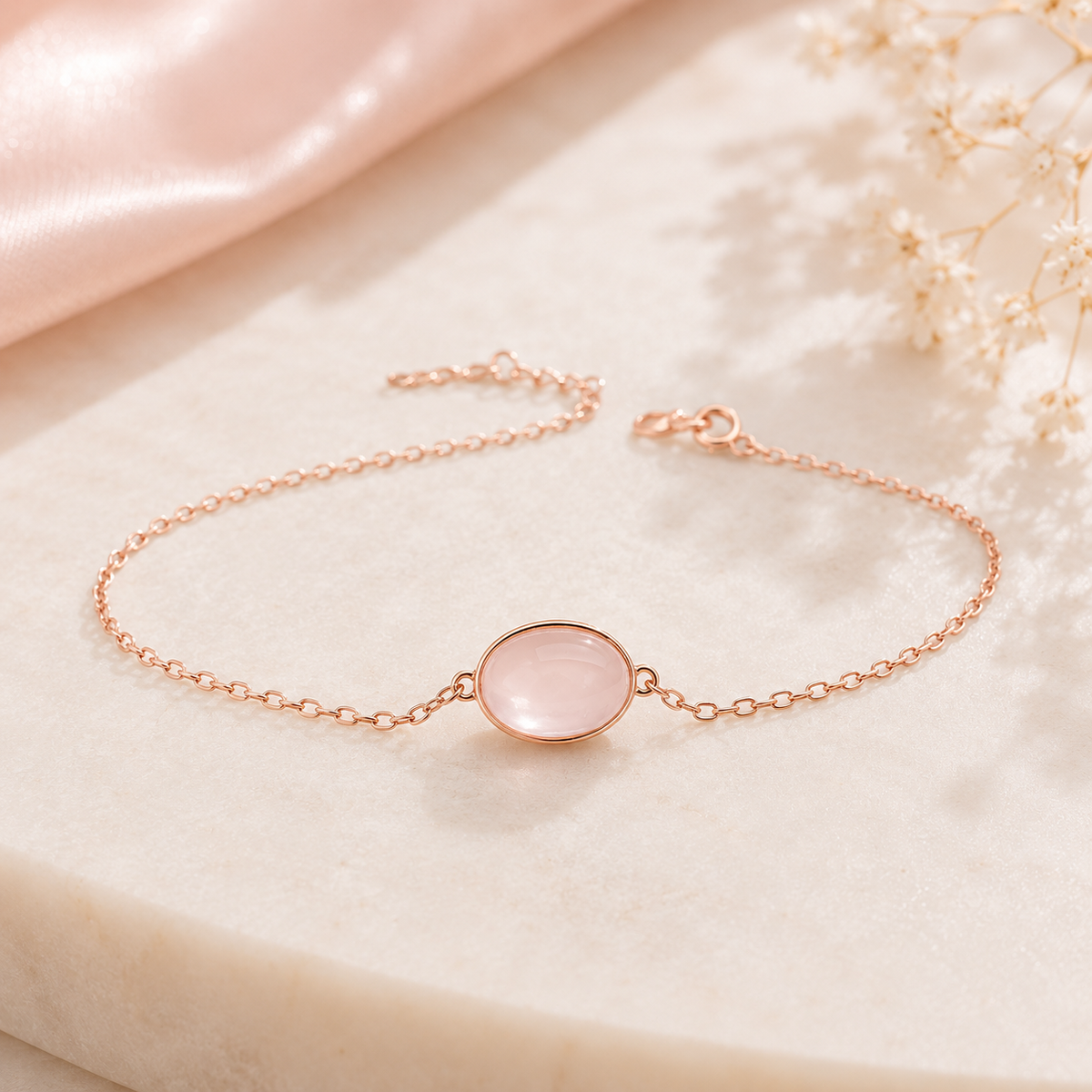 Bracciale Rosalie - Argento 925, Oro Rosa 18K e Quarzo Rosa