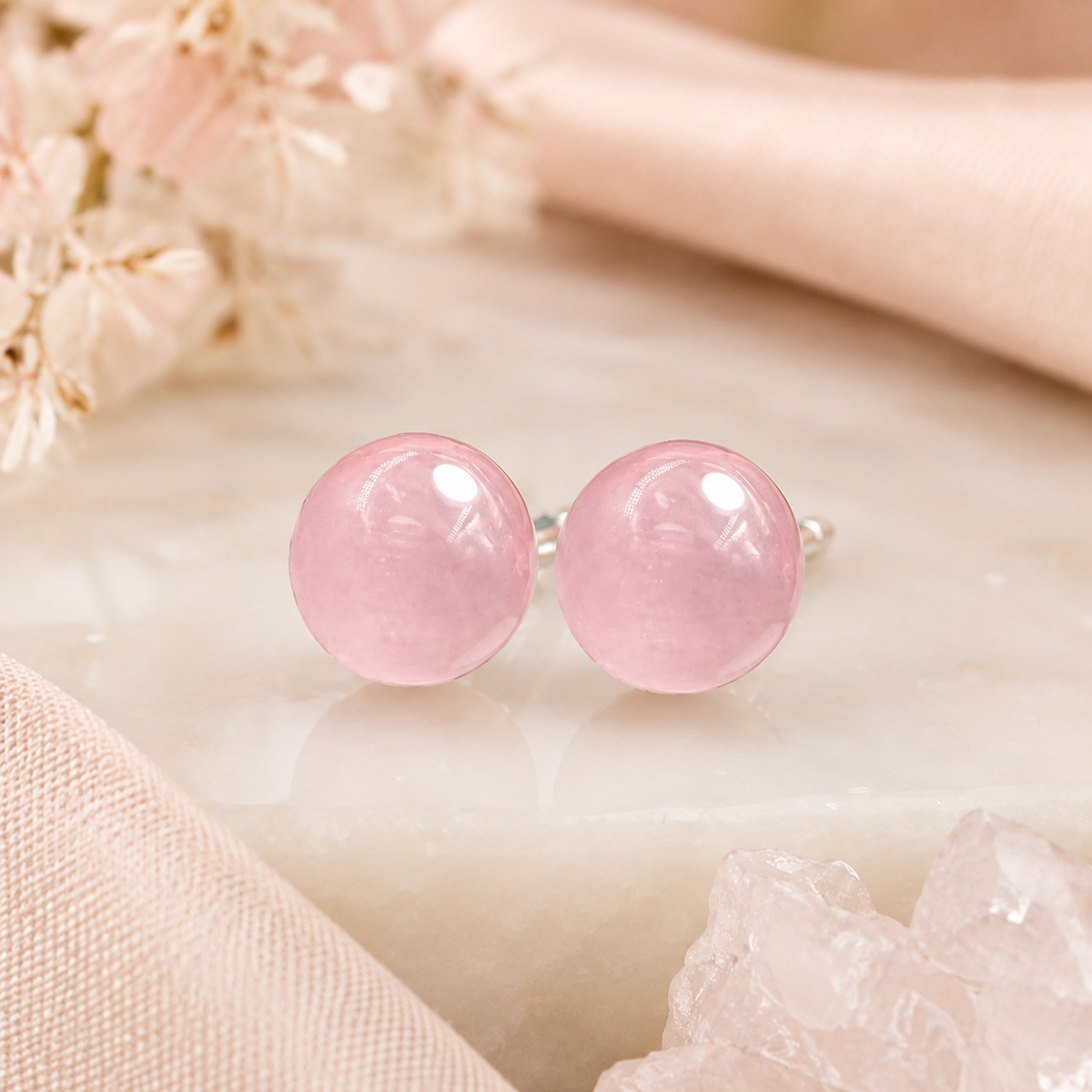 Orecchini Rosalie Sfera - Argento 925 e Quarzo Rosa