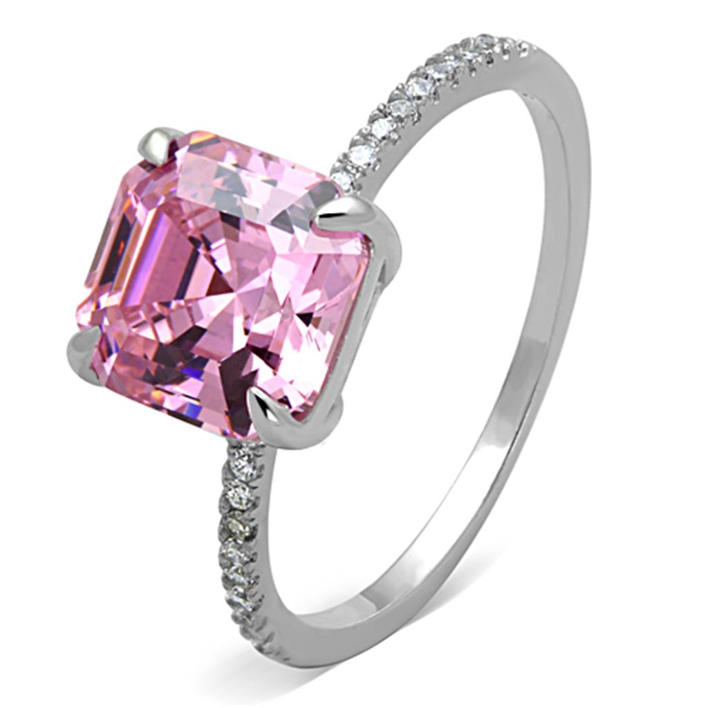 TS179 - Rhodium 925 Sterling Silver Ring with Cubic in Rose