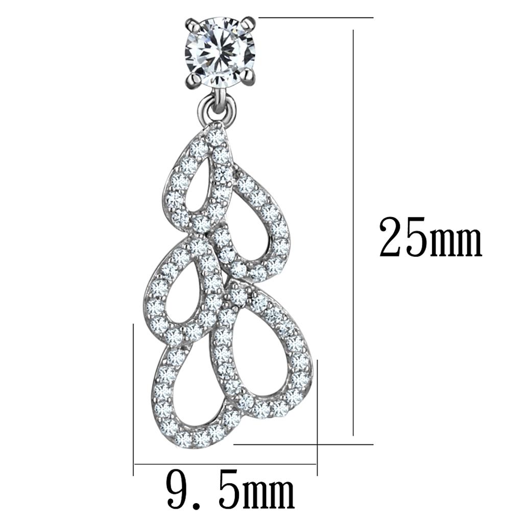 TS496 - Rhodium 925 Sterling Silver Earrings with AAA Grade CZ in
