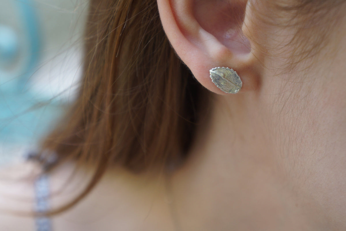 Gold Rose Leaf Earrings, Handmade Minimalist Jewelry, Organic Forest