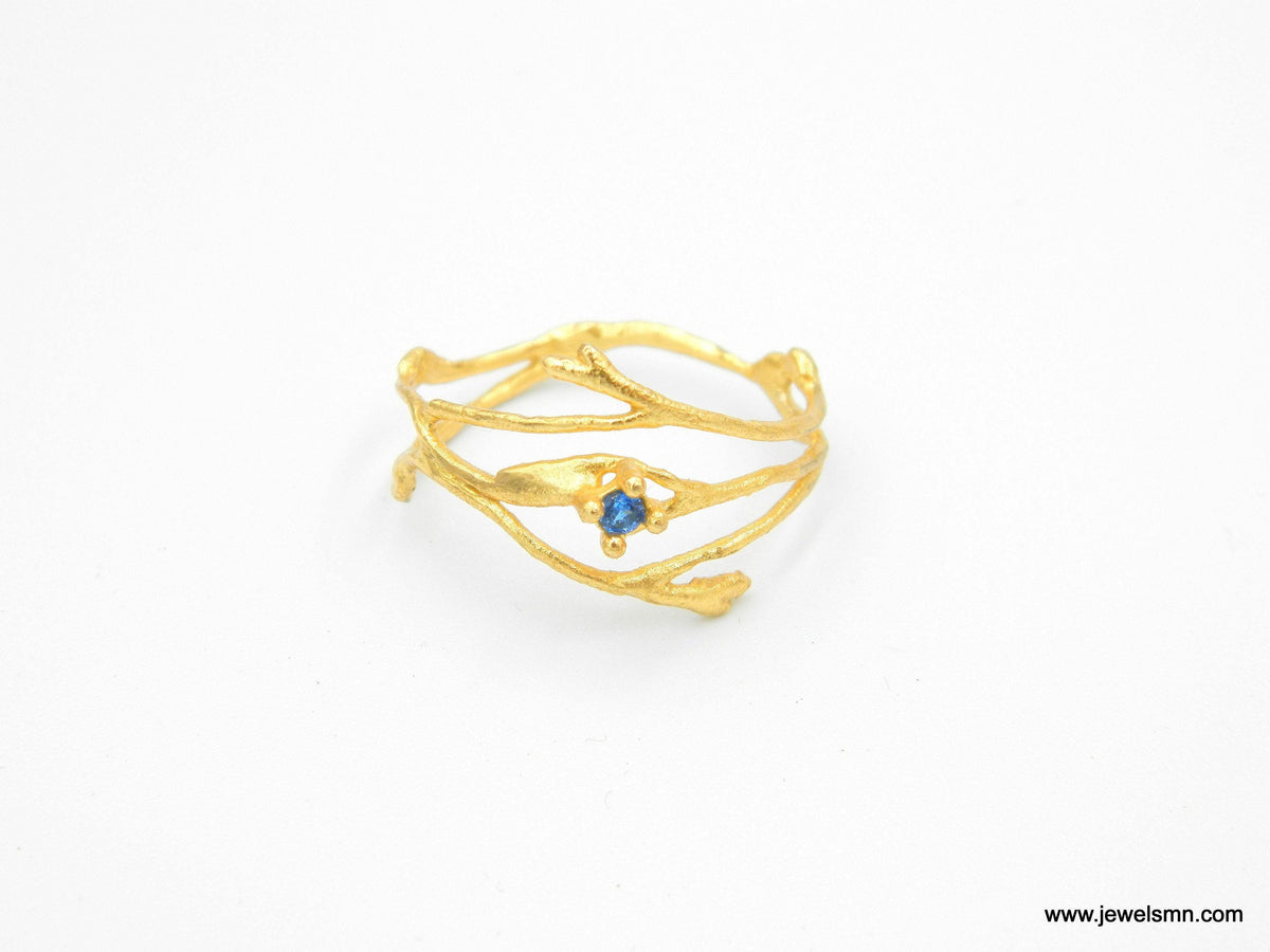 Jasmine Branch Ring: Gold Plated Silver with Zircon Accent