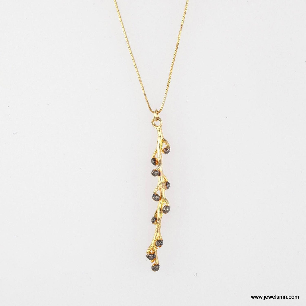 Real Acacia Twig Gold Necklace with Black Rhodium Detail, Handmade