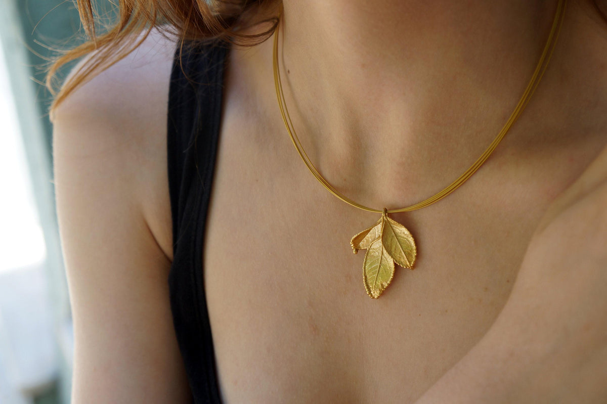 Real Rose Leaf Necklace, 14K Gold Plated Sterling Silver 925 Pendant,