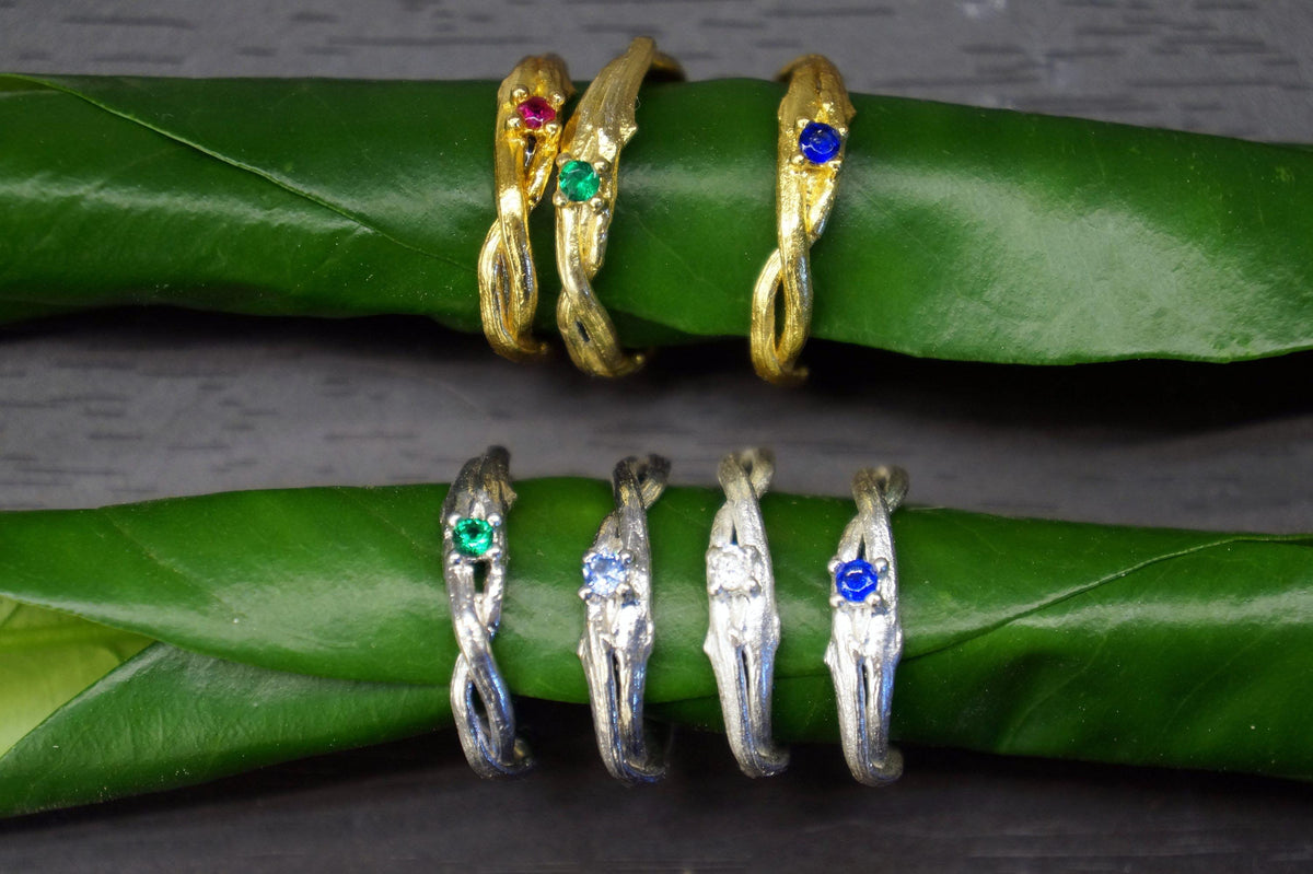 Real Olive Branch Gold Ring, Handmade Minimalist Jewelry, Organic Tree
