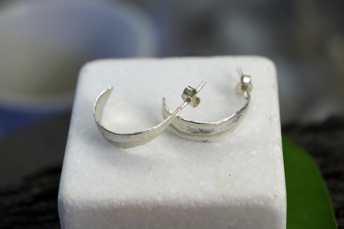 Gold Olive Leaf Hoop Earrings - Delicate Small Sterling Silver Hoops