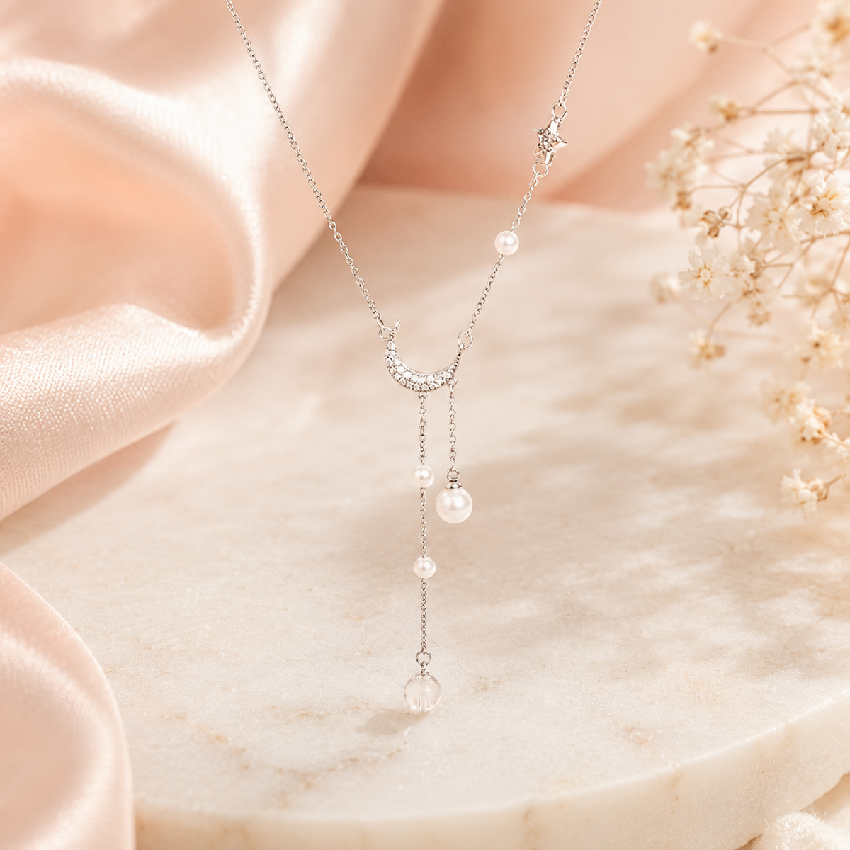 Collana Celeste - Argento 925, Perla e Zirconi