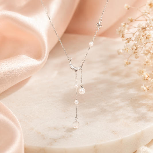 Collana Celeste - Argento 925, Perla e Zirconi