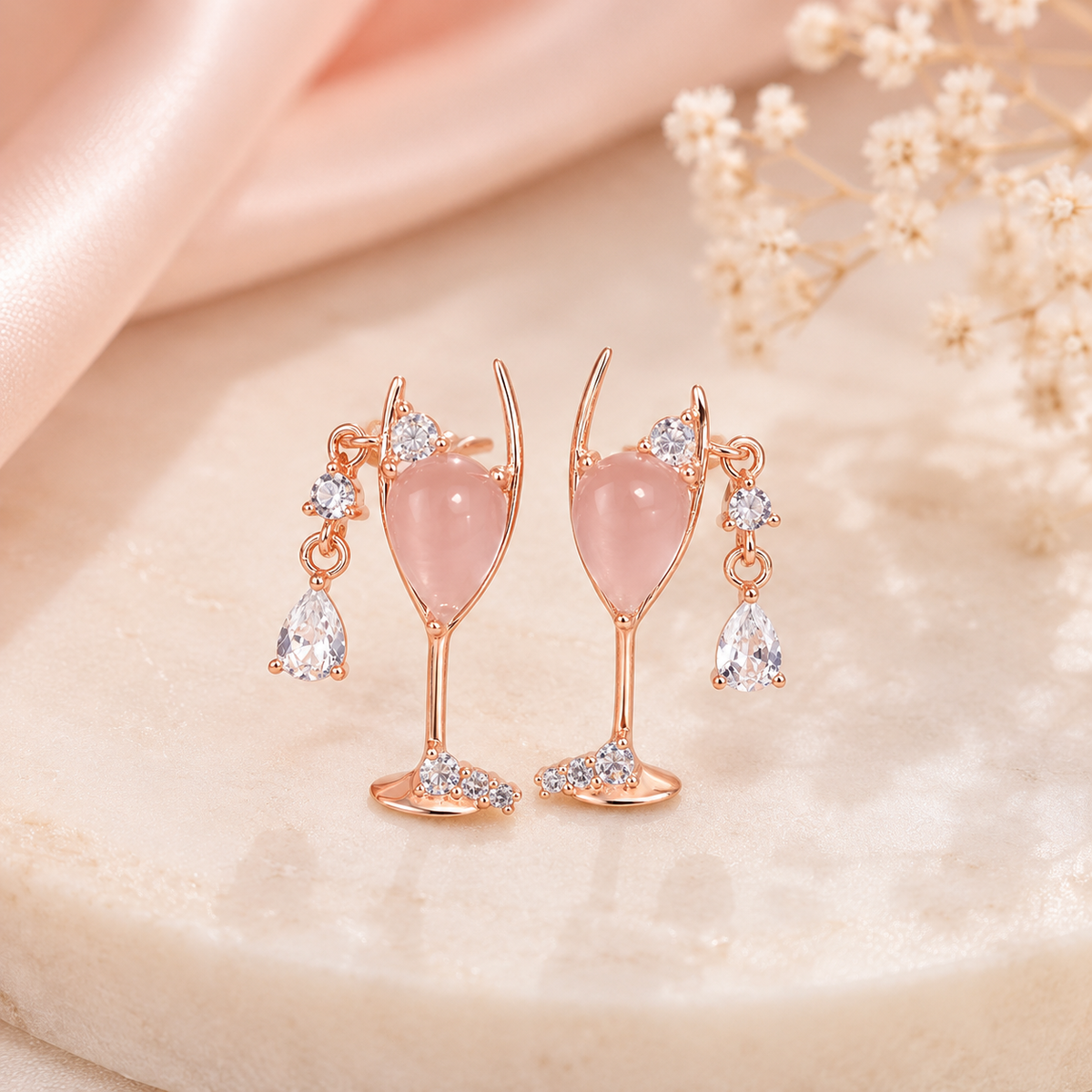 Orecchini Rosalie Goccia - Argento 925 e Quarzo Rosa 5x7 mm