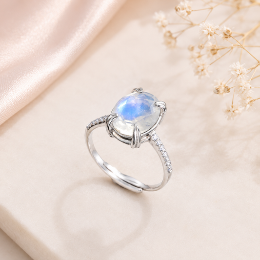 Anello Moonlight Ovale - Argento 925 e Pietra di Luna 10x8 mm