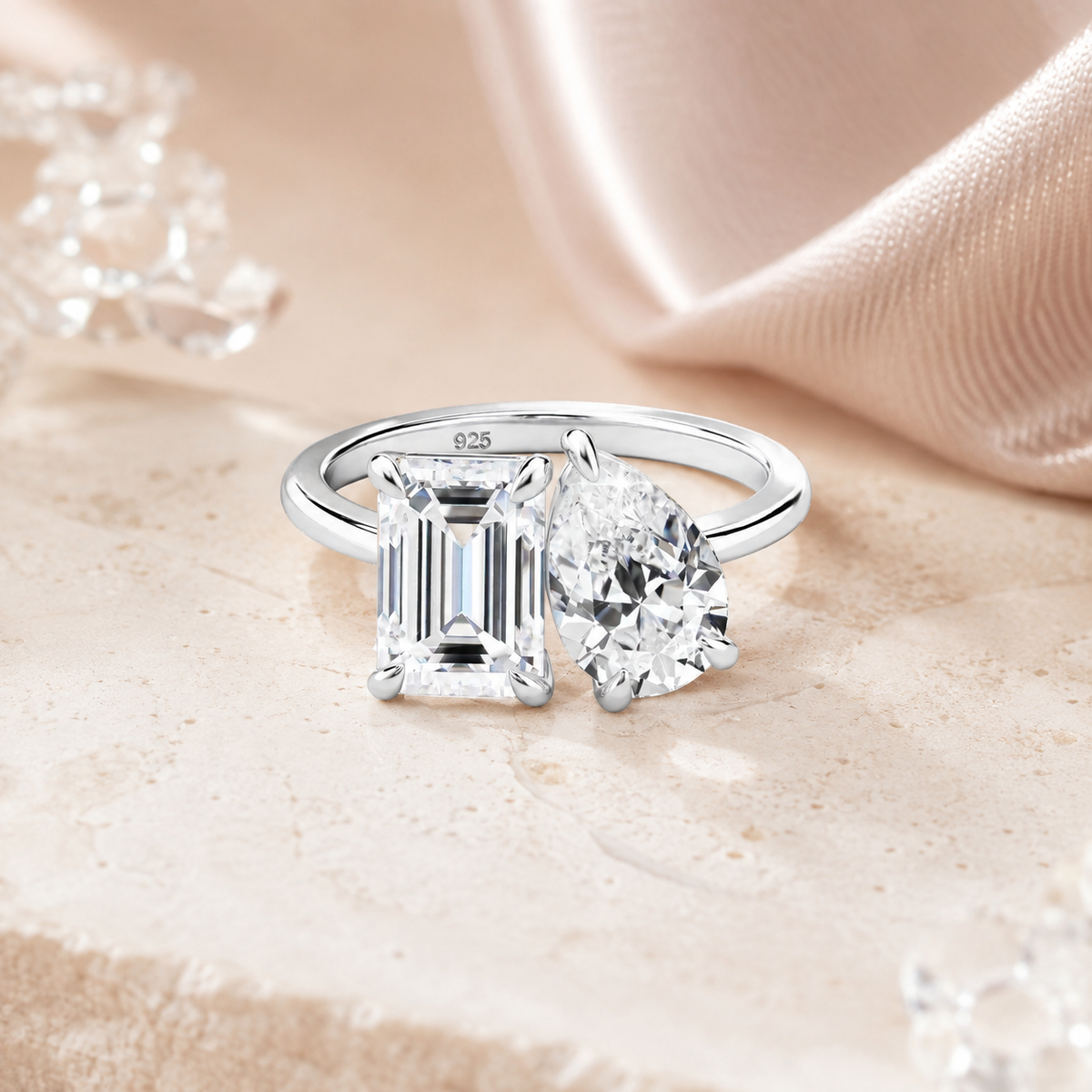 Anello Duo Éternel - Argento 925 e Moissanite 3,5 CT