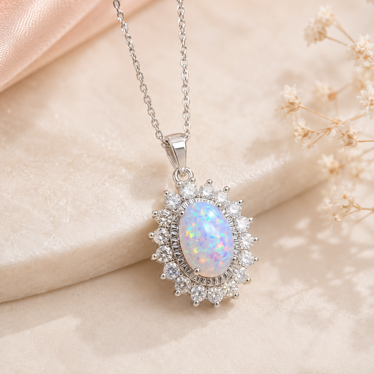 Collana Opaline - Argento 925, Opale Ovale e Zirconi