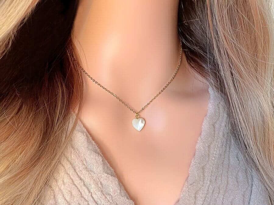 Collana Cuore con Conchiglia Naturale Dorata 24K