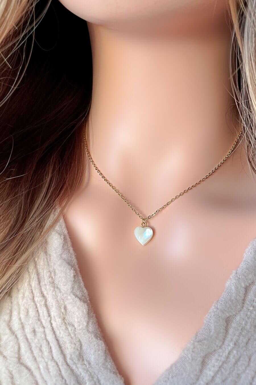 Collana Cuore con Conchiglia Naturale Dorata 24K