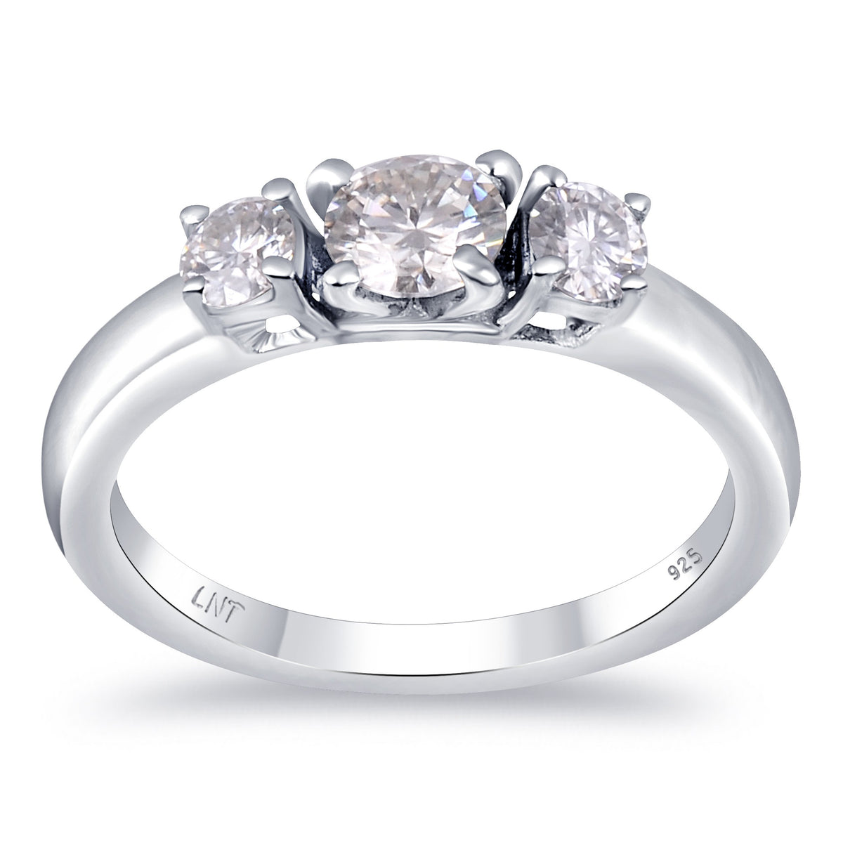 White Moissanite 3-Stone Ring Sterling Silver