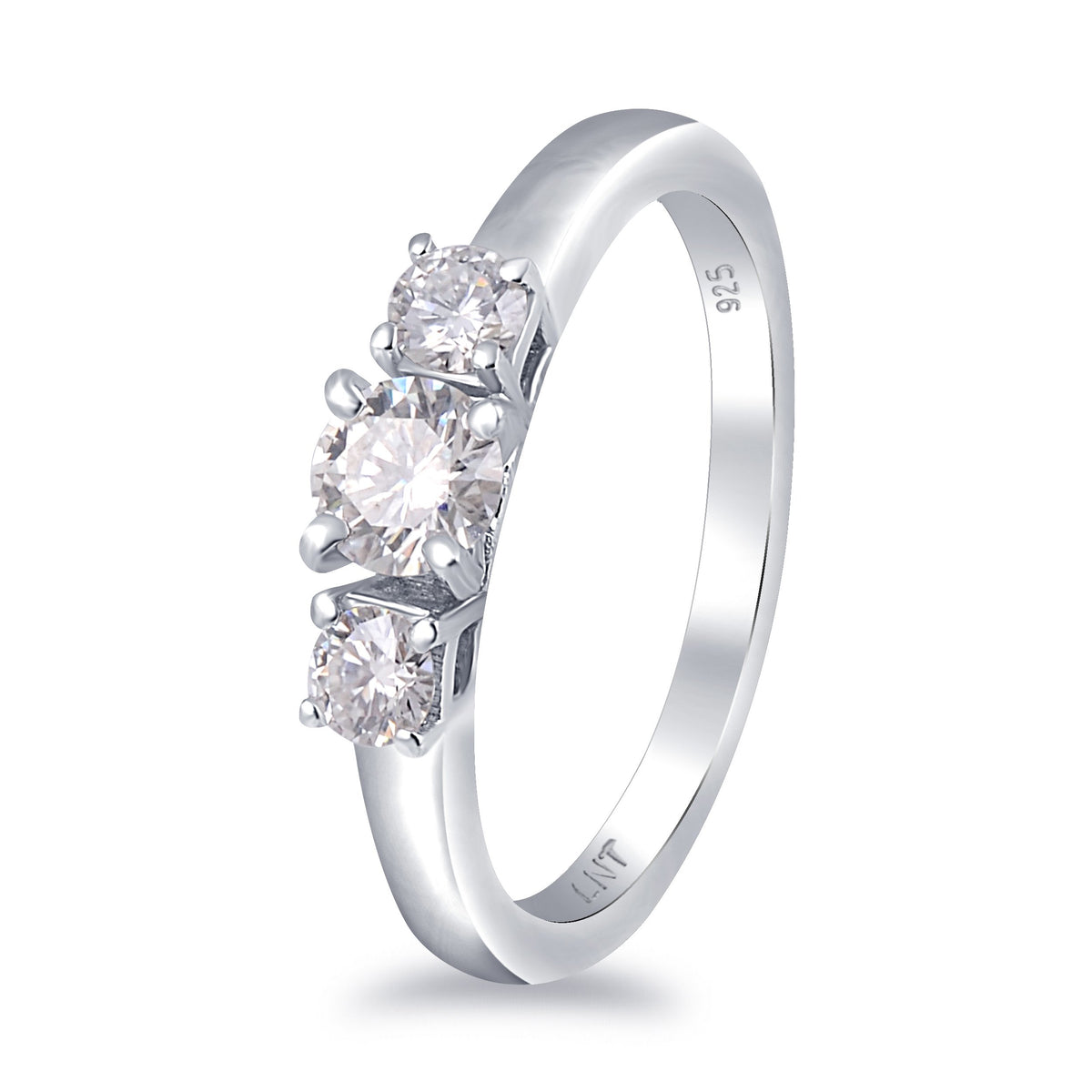 White Moissanite 3-Stone Ring Sterling Silver