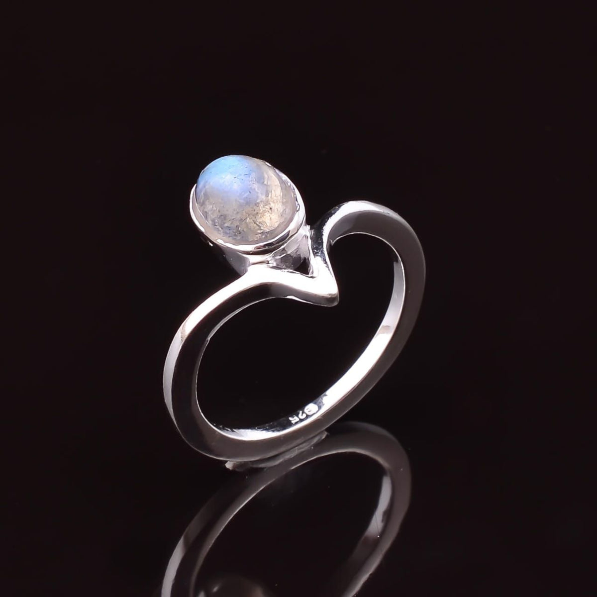 Contemporary 925 Silver Ring with Precious Stone