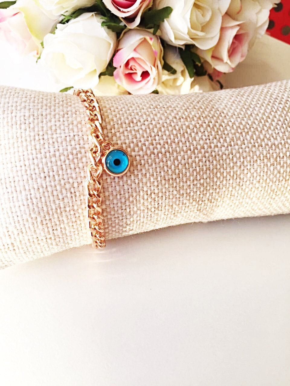 Evil Eye Chain Bracelet, Rose Gold Jewelry