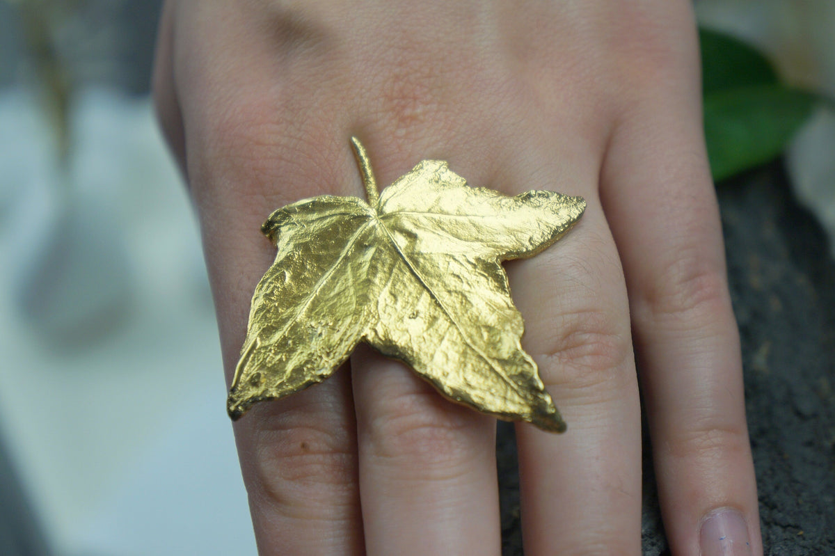 Real Ivy Leaf Gold Ring, Handmade Nature Jewelry, Organic Botanical