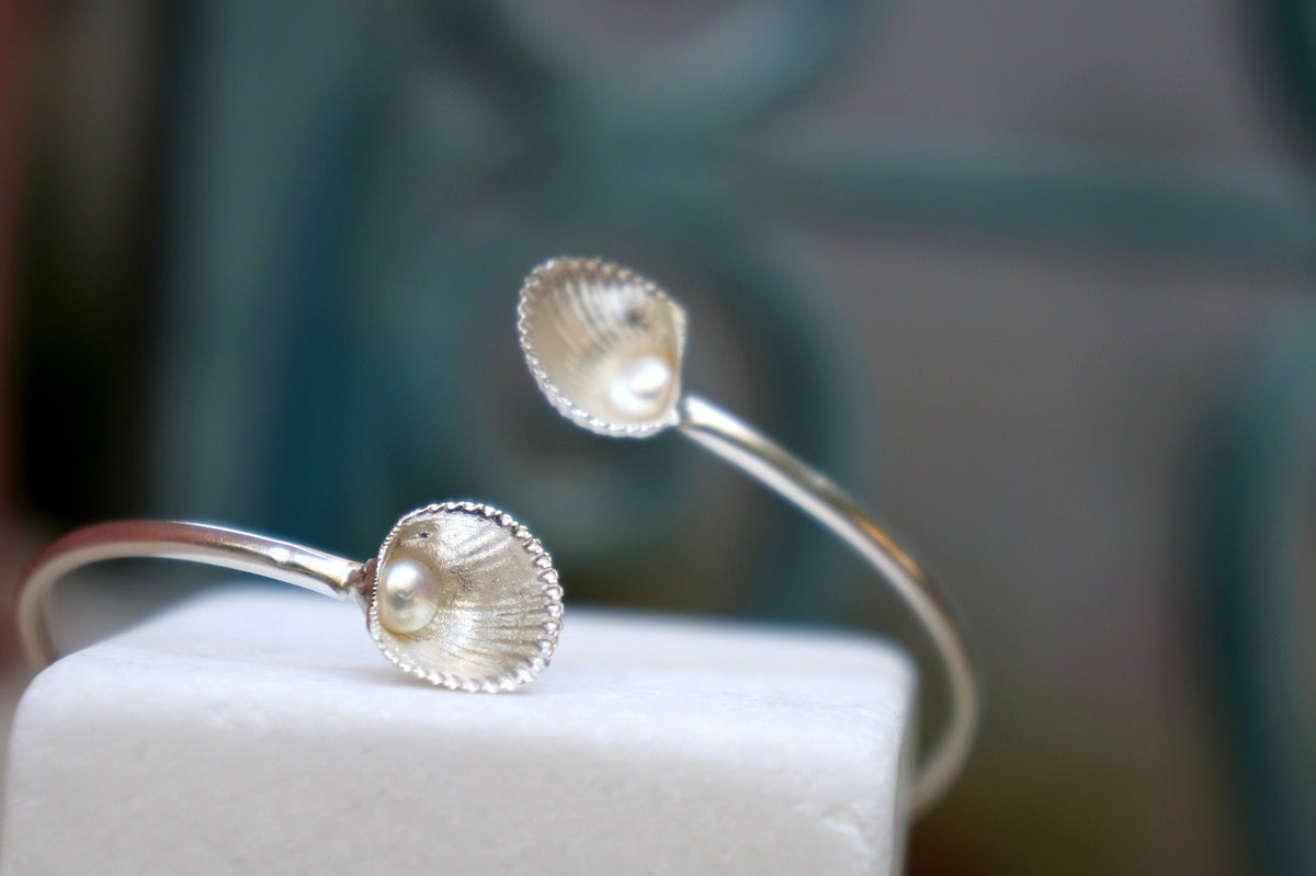 Freshwater Pearl Bracelet: Recycled Sterling Silver Open Cuff