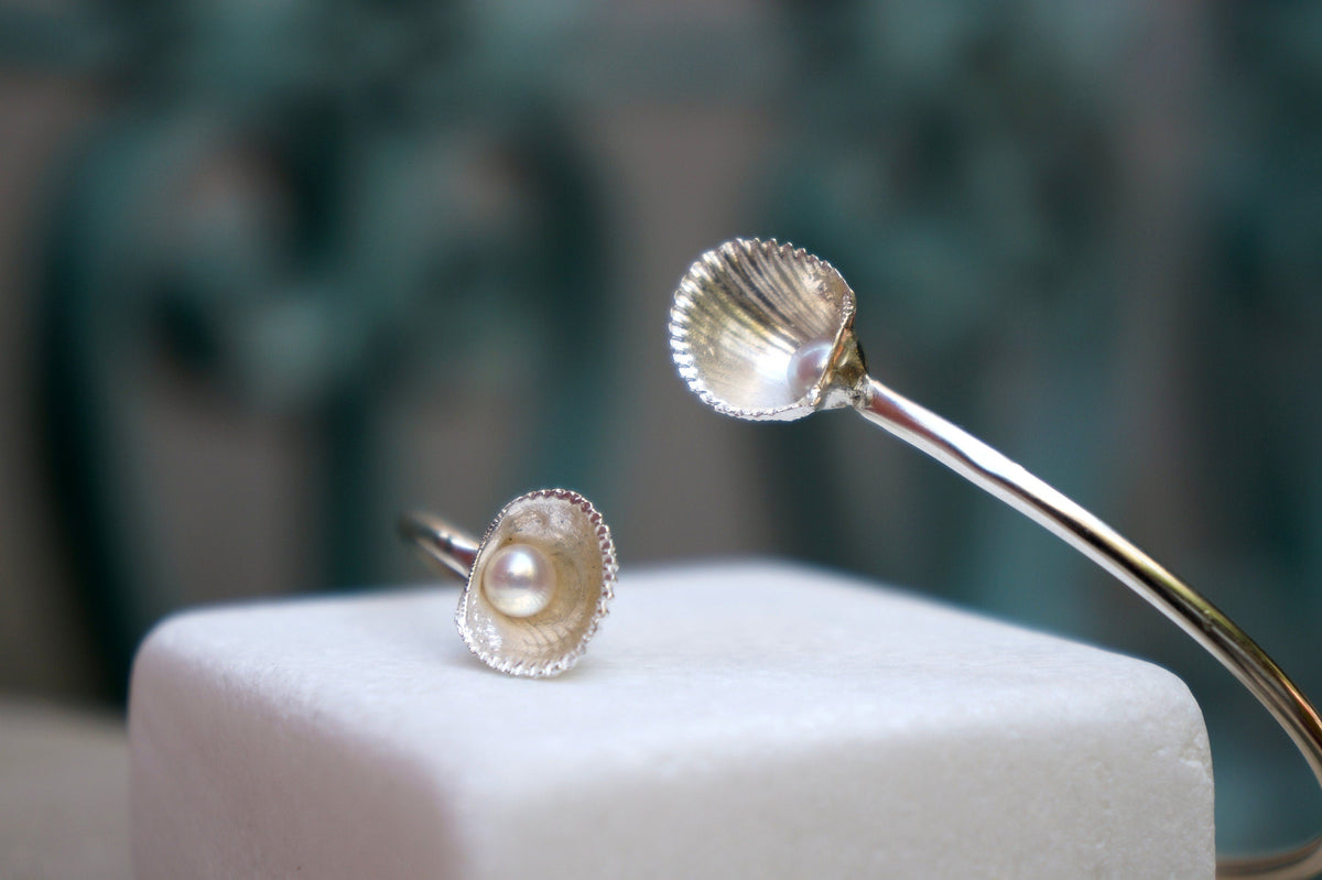 Freshwater Pearl Bracelet: Recycled Sterling Silver Open Cuff