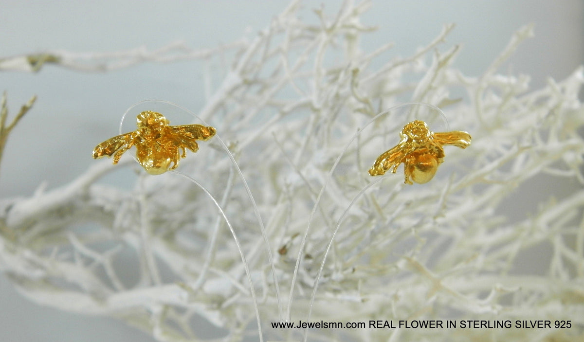 Gold Bee Stud Earrings - Detailed Honeybee Design, Lightweight