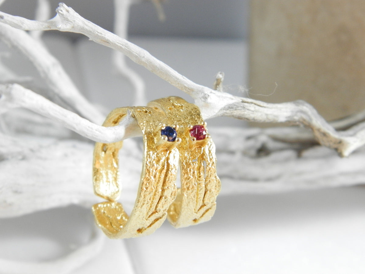 Tree Bark Ring: Dainty Gold Twig Design - Adjustable Sizing