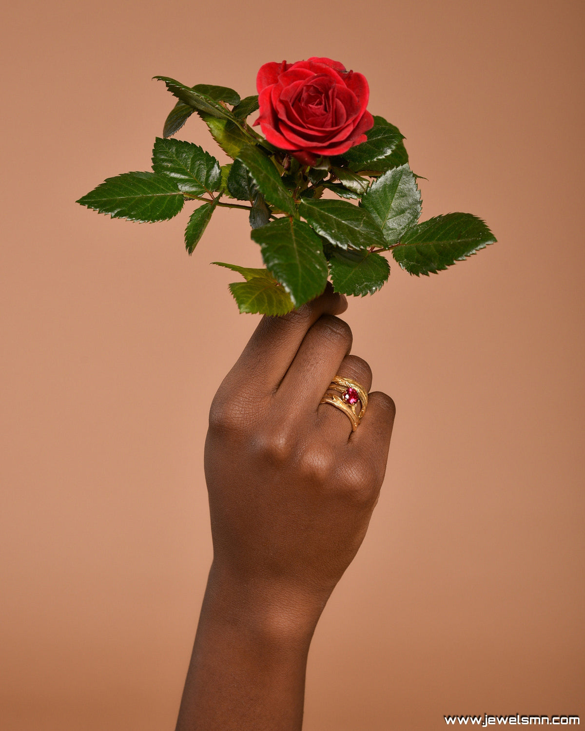 Gold Branch Ring with Lab Diamond, 14K Gold Plated Sterling Silver 925