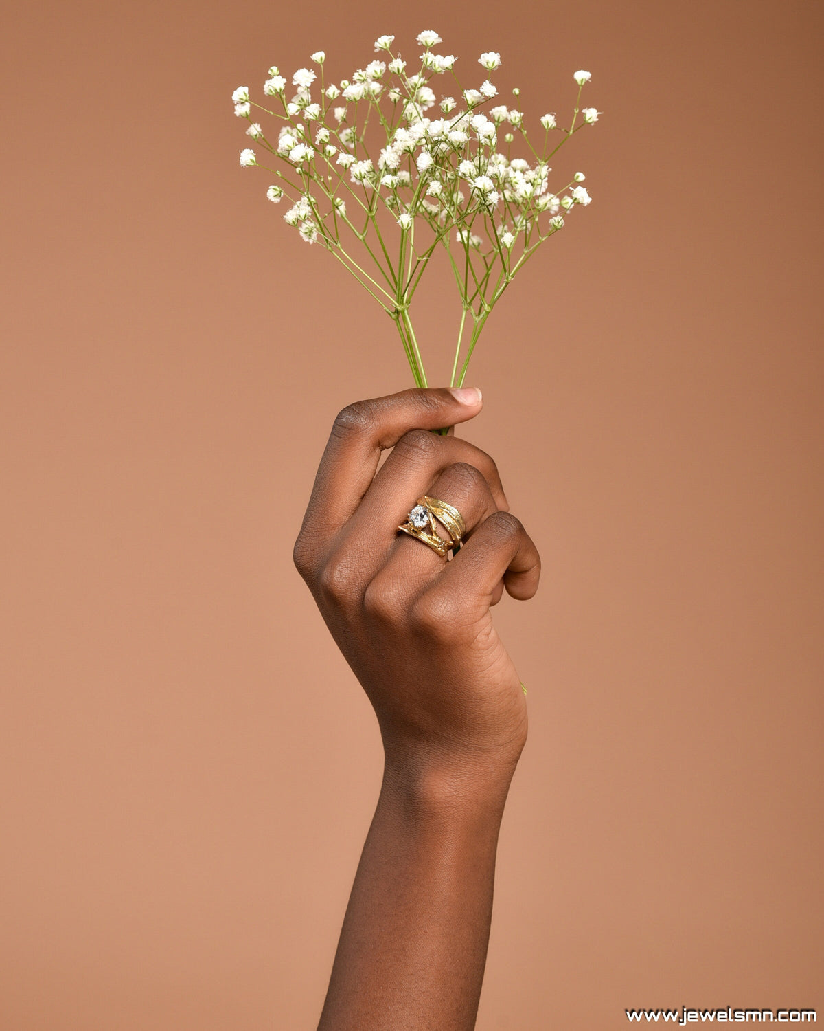 Gold Branch Ring with Lab Diamond, 14K Gold Plated Sterling Silver 925