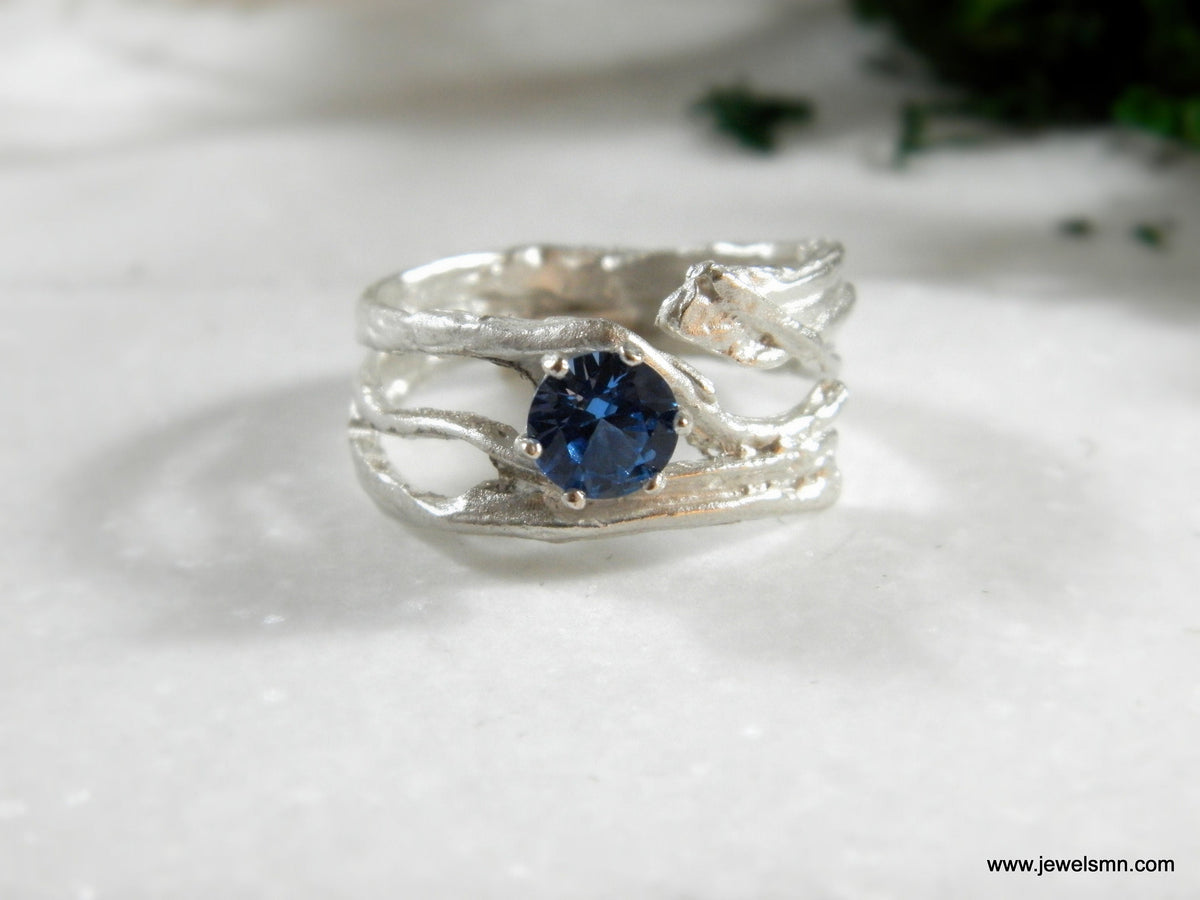 Branch Ring: Sterling Silver Nature Design - Lab Diamond Accent