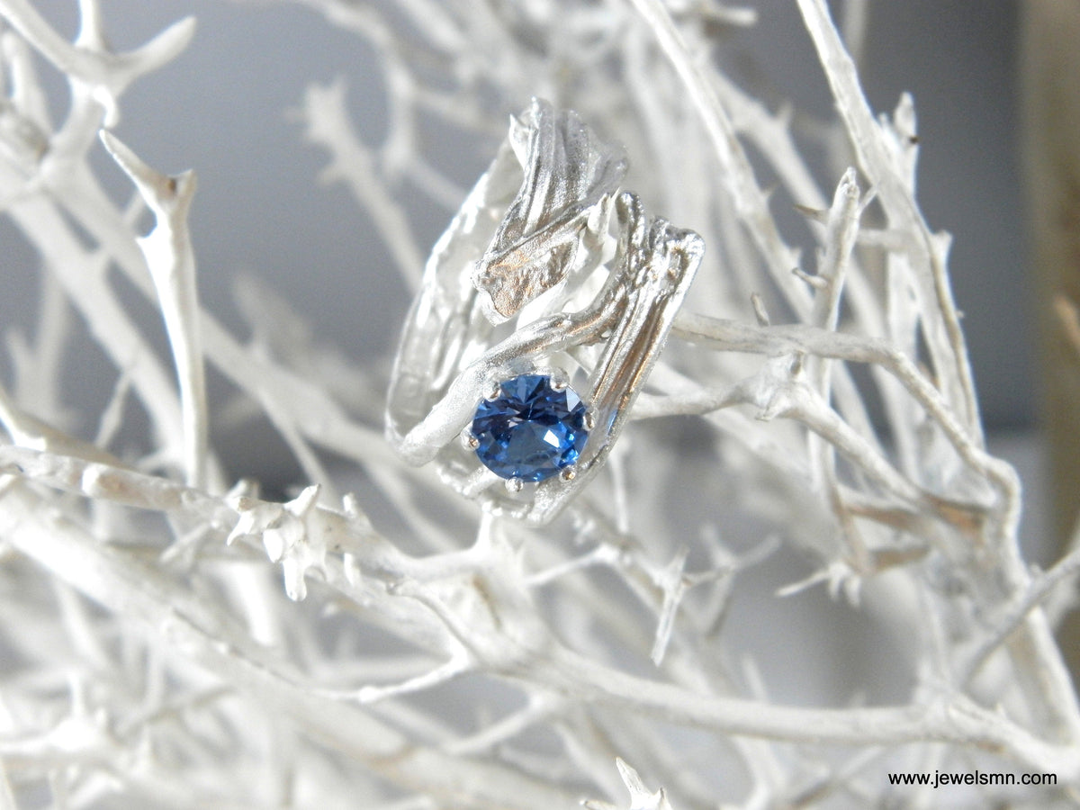 Branch Ring: Sterling Silver Nature Design - Lab Diamond Accent