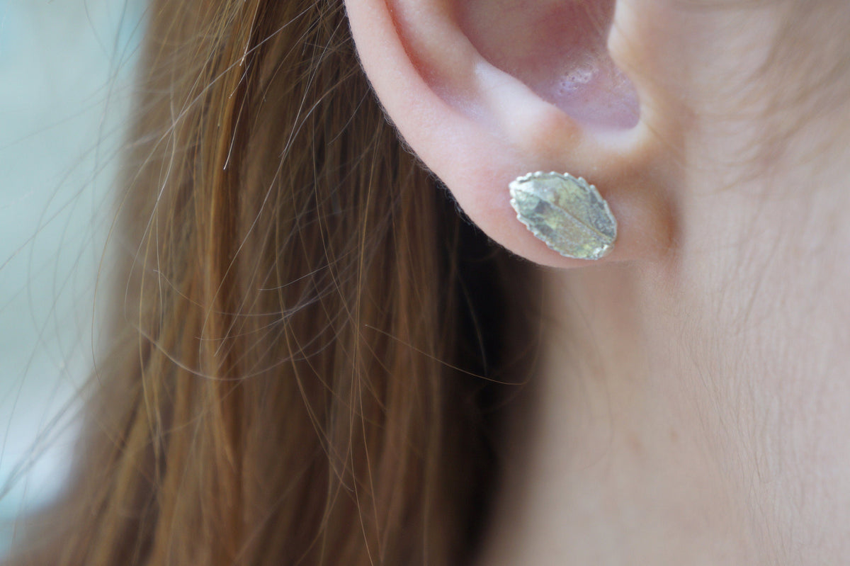 Gold Rose Leaf Earrings, Handmade Minimalist Jewelry, Organic Forest