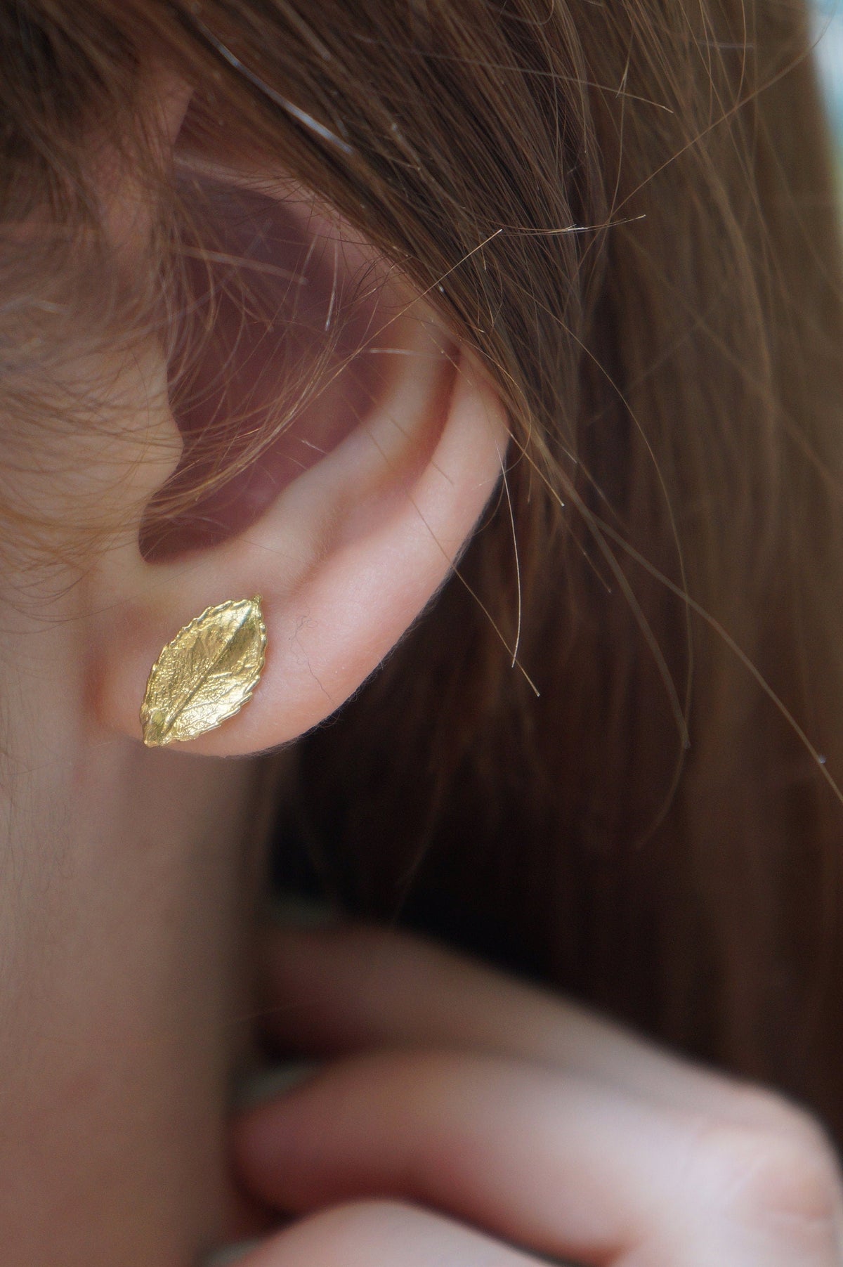 Gold Rose Leaf Earrings, Handmade Minimalist Jewelry, Organic Forest
