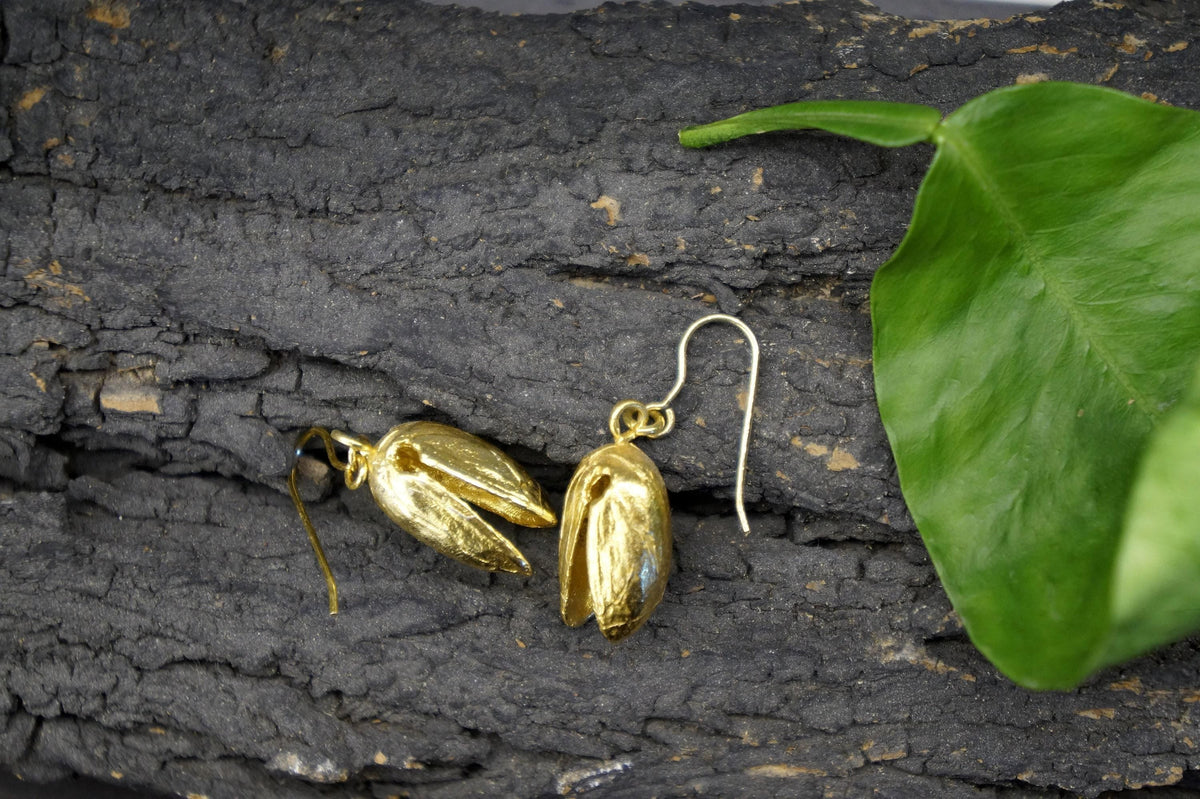 Gold Plated Pistachio Earrings: Lightweight Brass Dangles