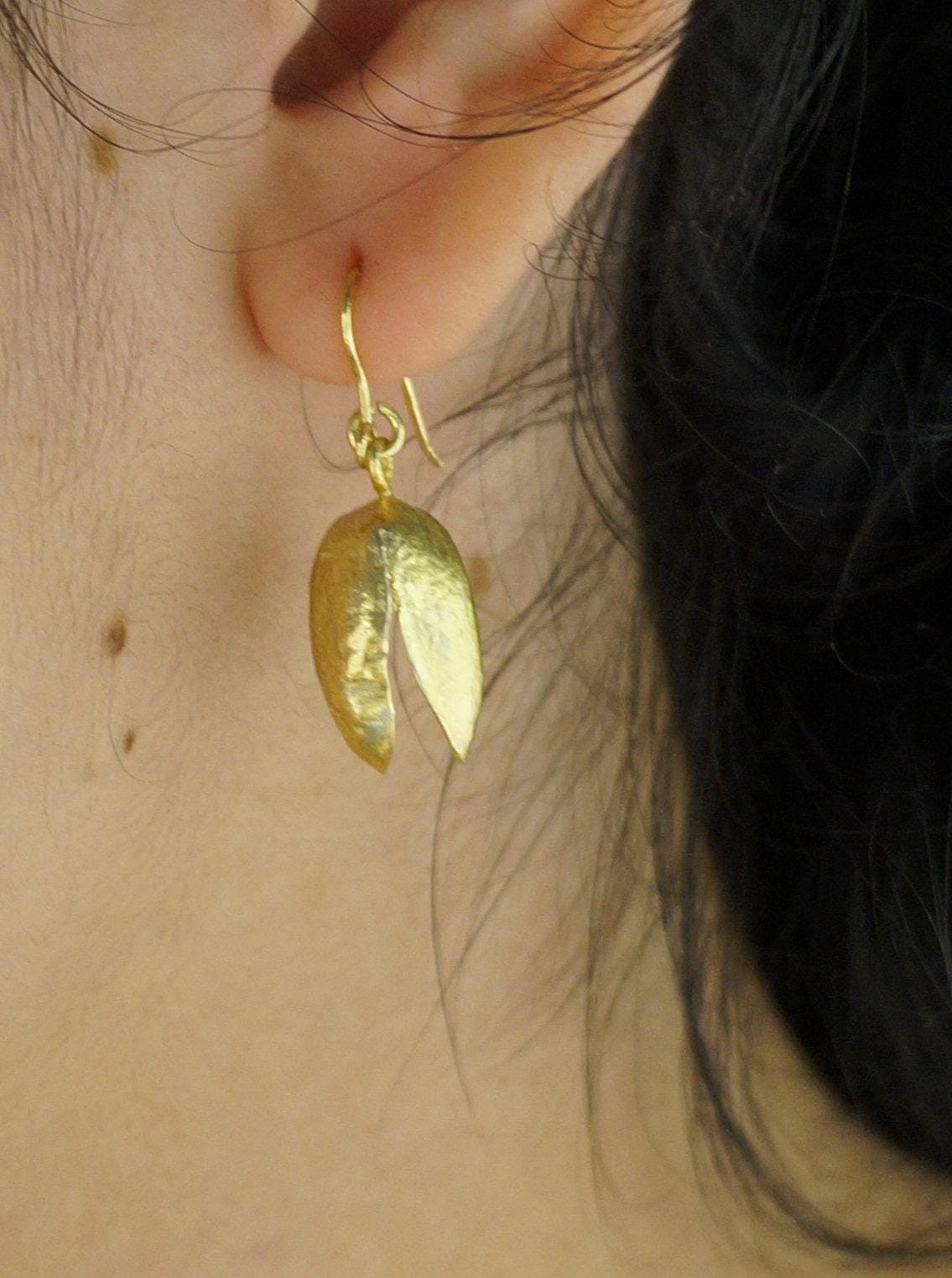 Gold Plated Pistachio Earrings: Lightweight Brass Dangles