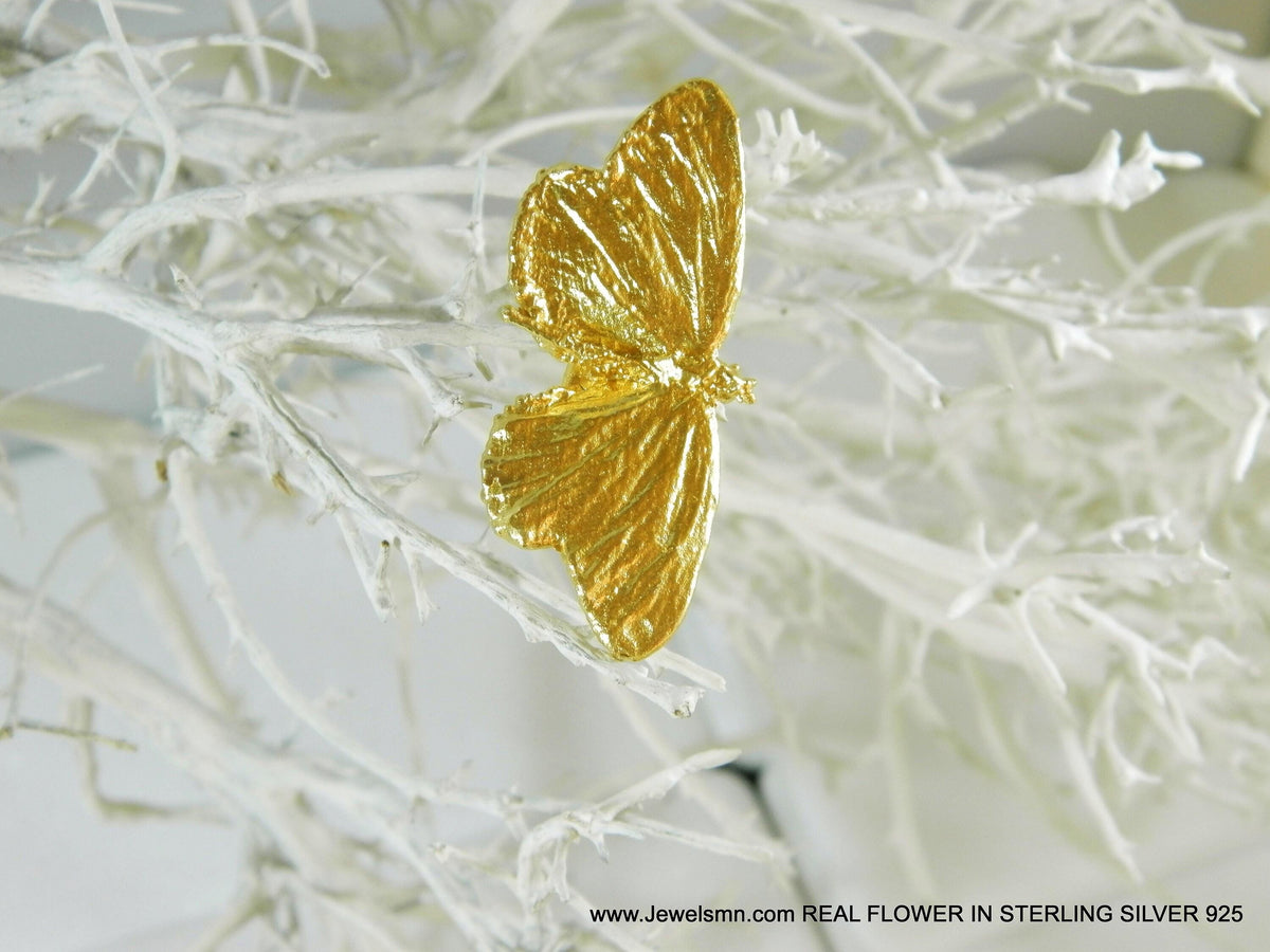 Real Butterfly Ring, 14K Gold Plated Brass, Handmade Nature Jewelry