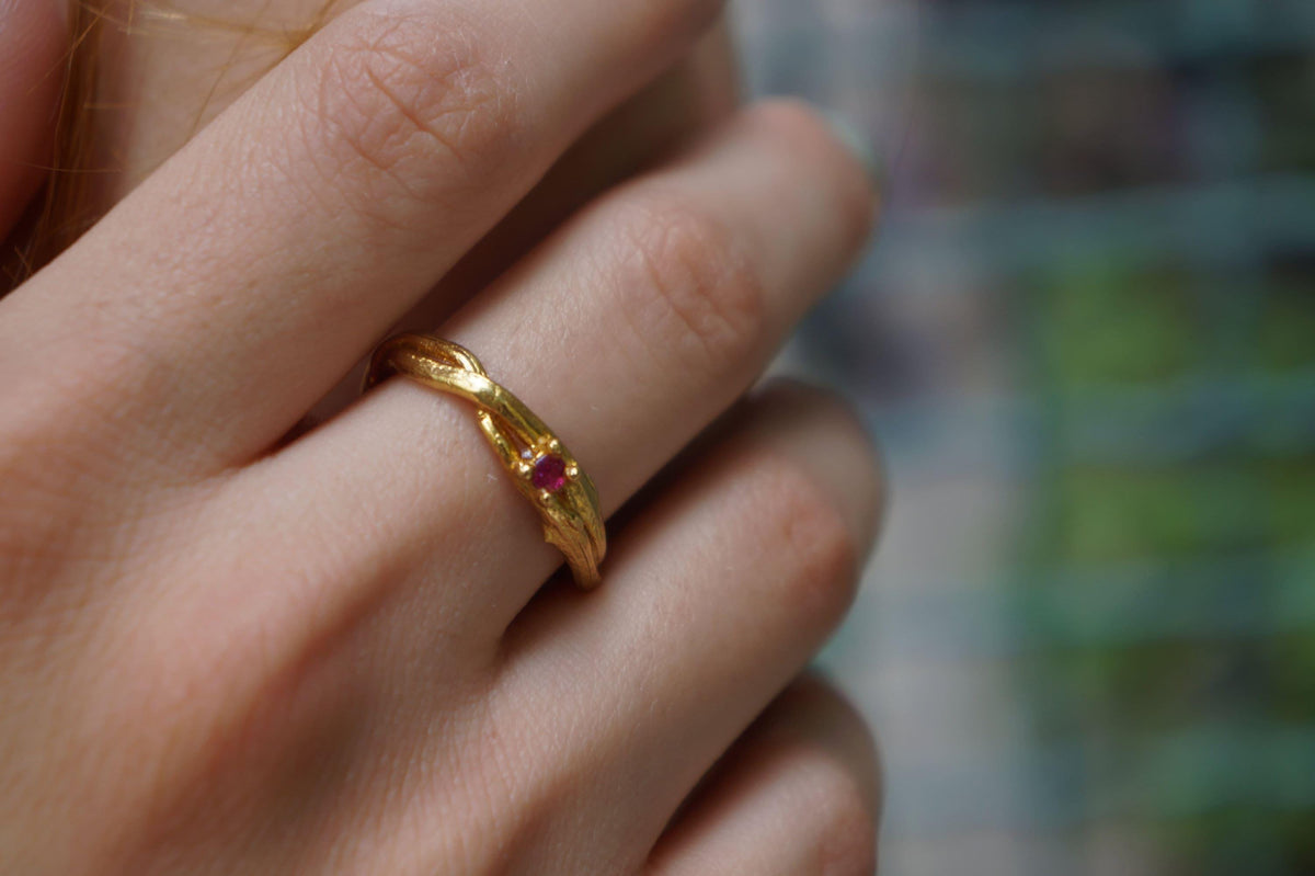 Real Olive Branch Gold Ring, Handmade Minimalist Jewelry, Organic Tree