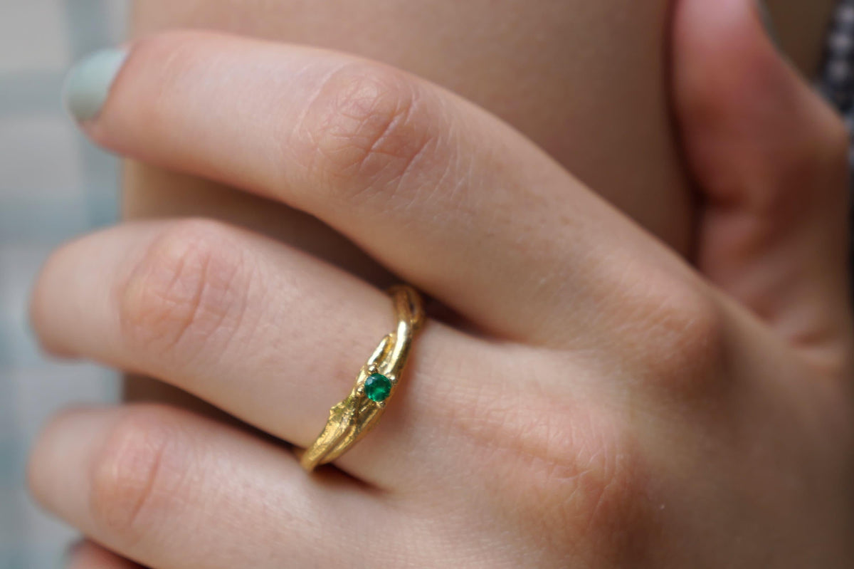 Real Olive Branch Gold Ring, Handmade Minimalist Jewelry, Organic Tree
