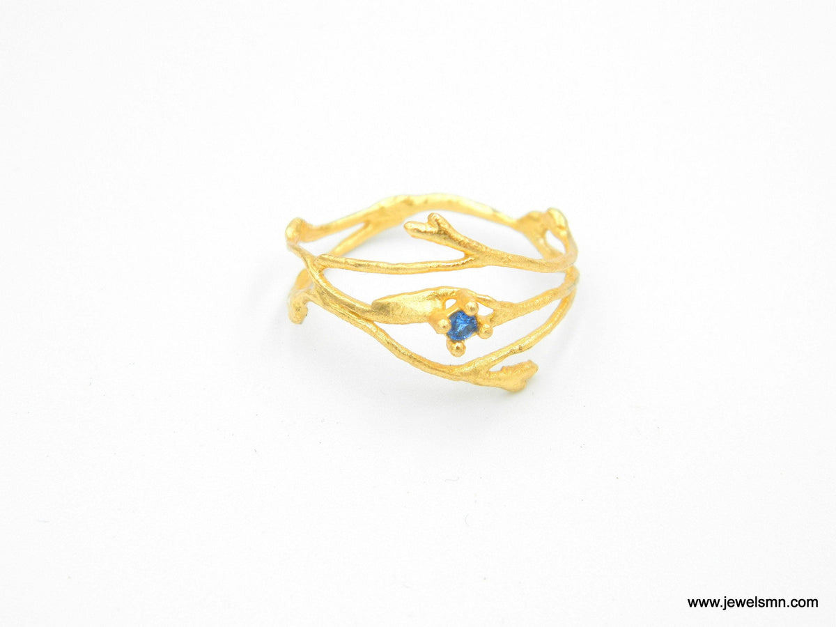 Jasmine Branch Ring: Gold Plated Silver with Zircon Accent