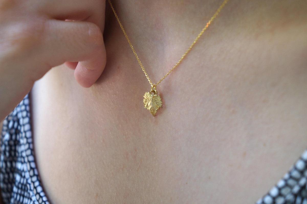 Gold Leaf Necklace - Small Dainty Pendant in Recycled Silver