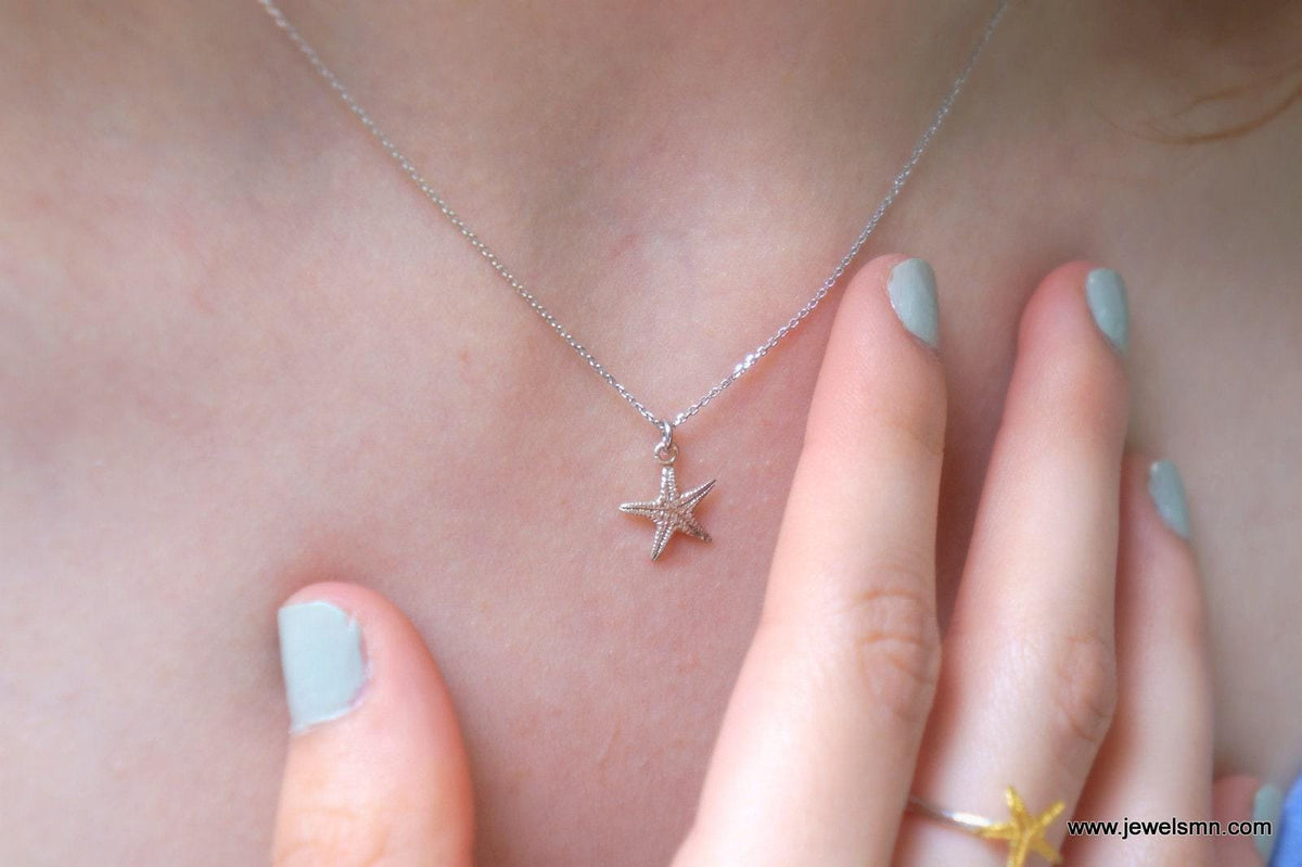 Dainty Starfish Pendant, 14K Gold Plated Sterling Silver 925 Necklace,