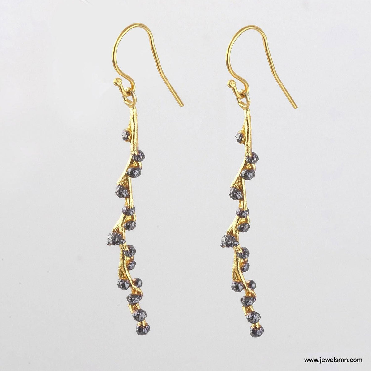 Acacia Leaf Earrings: Gold Plated Brass - Organic Botanical Style