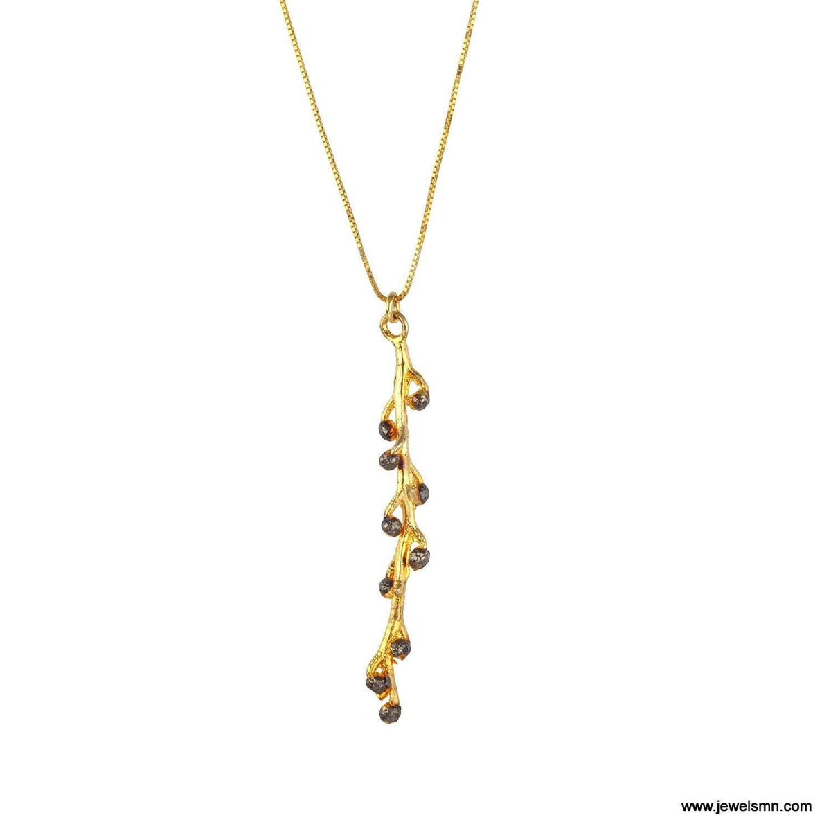 Real Acacia Twig Gold Necklace with Black Rhodium Detail, Handmade