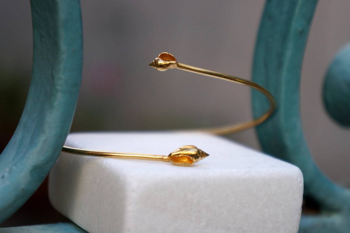 Sea Shell Cuff Bracelet, Dainty Gold Plated Silver (Adjustable)