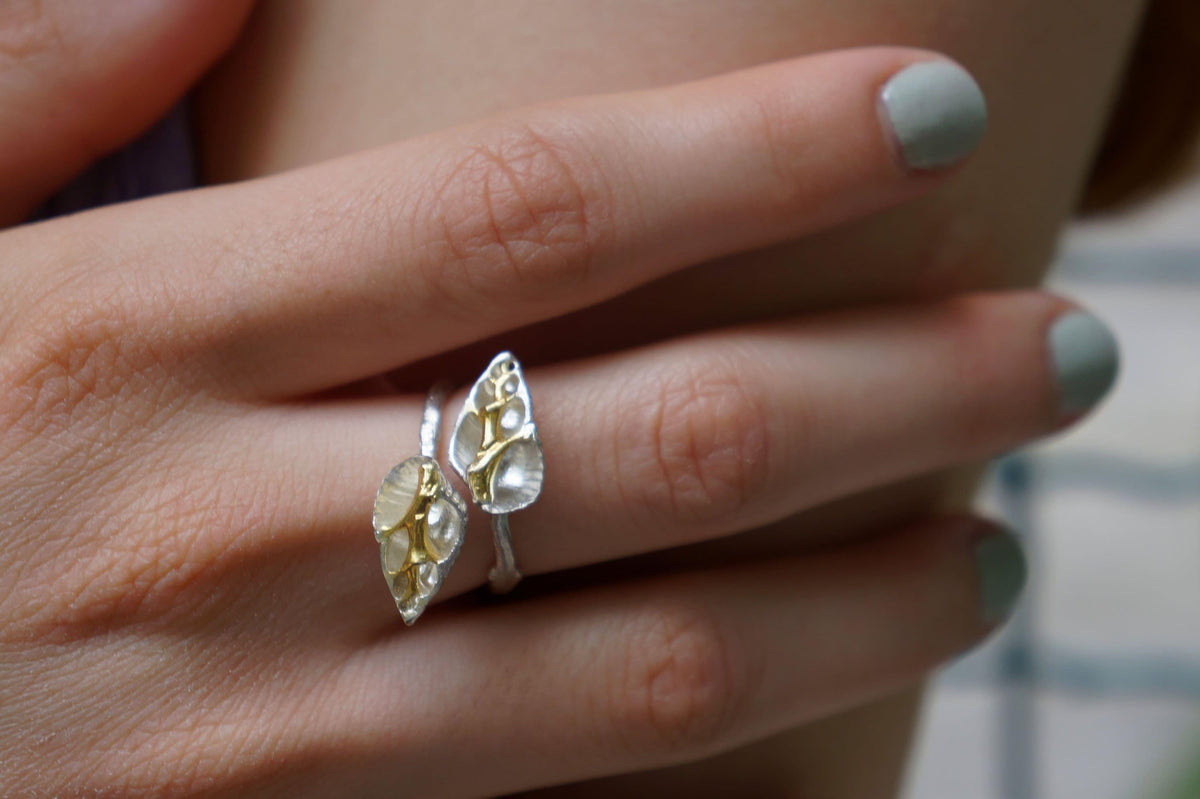 Sterling Silver Sea Shell Ring - Adjustable Ocean Jewelry