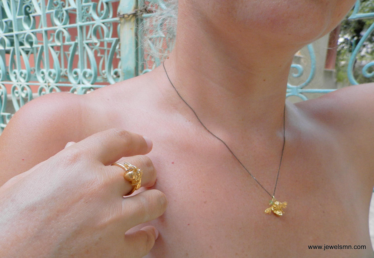 Real Bee Gold Necklace, Handmade Minimalist Jewelry, Organic Boho