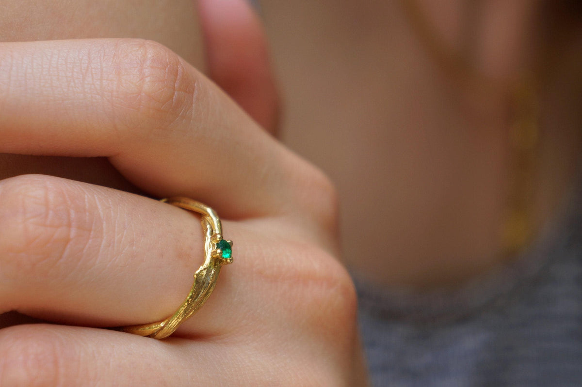 Real Olive Branch Gold Ring, Handmade Minimalist Jewelry, Organic Tree