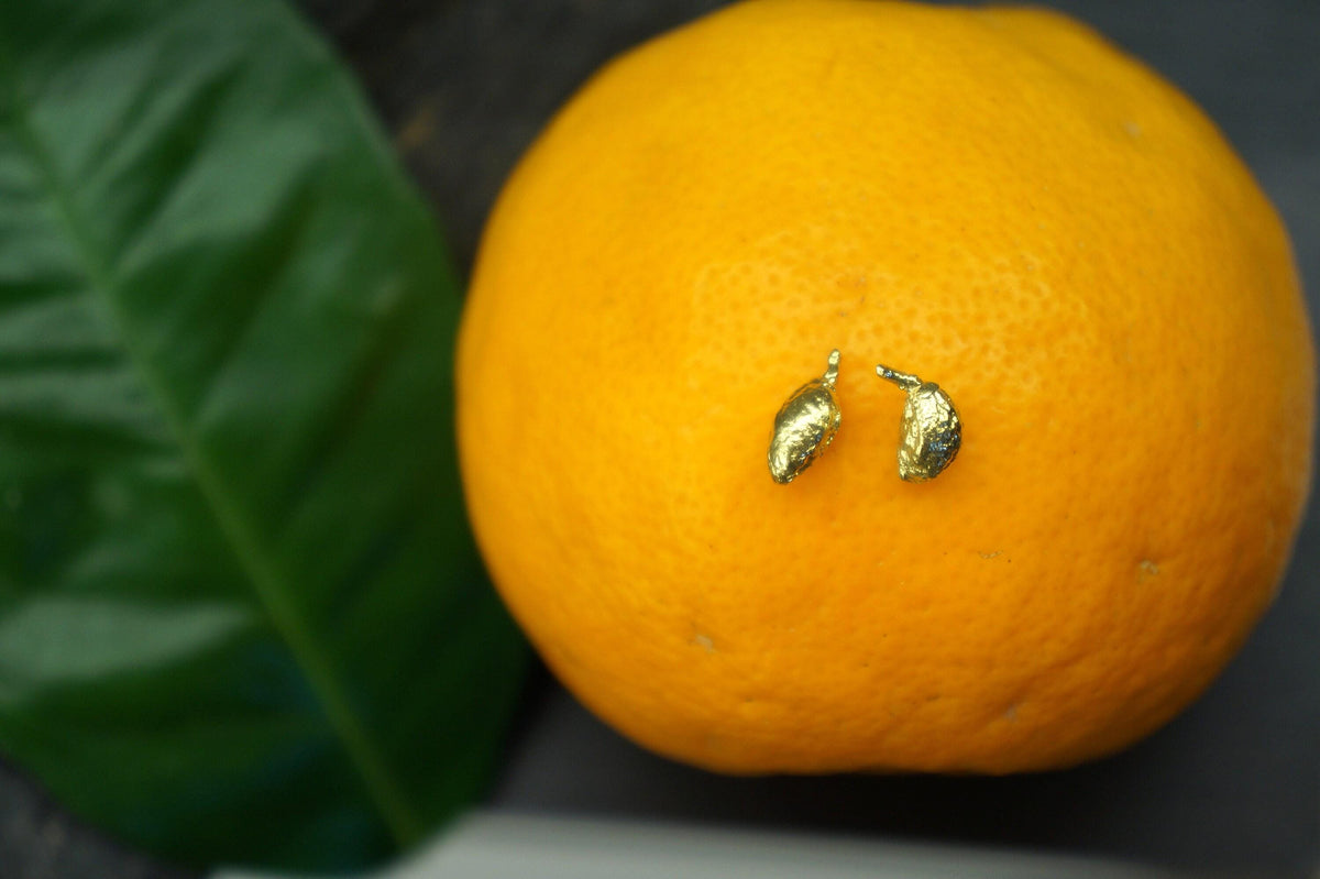 Tiny Olive Fruit Earrings: Gold Plated Sterling Silver Studs