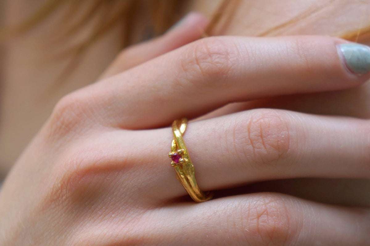 Real Olive Branch Gold Ring, Handmade Minimalist Jewelry, Organic Tree